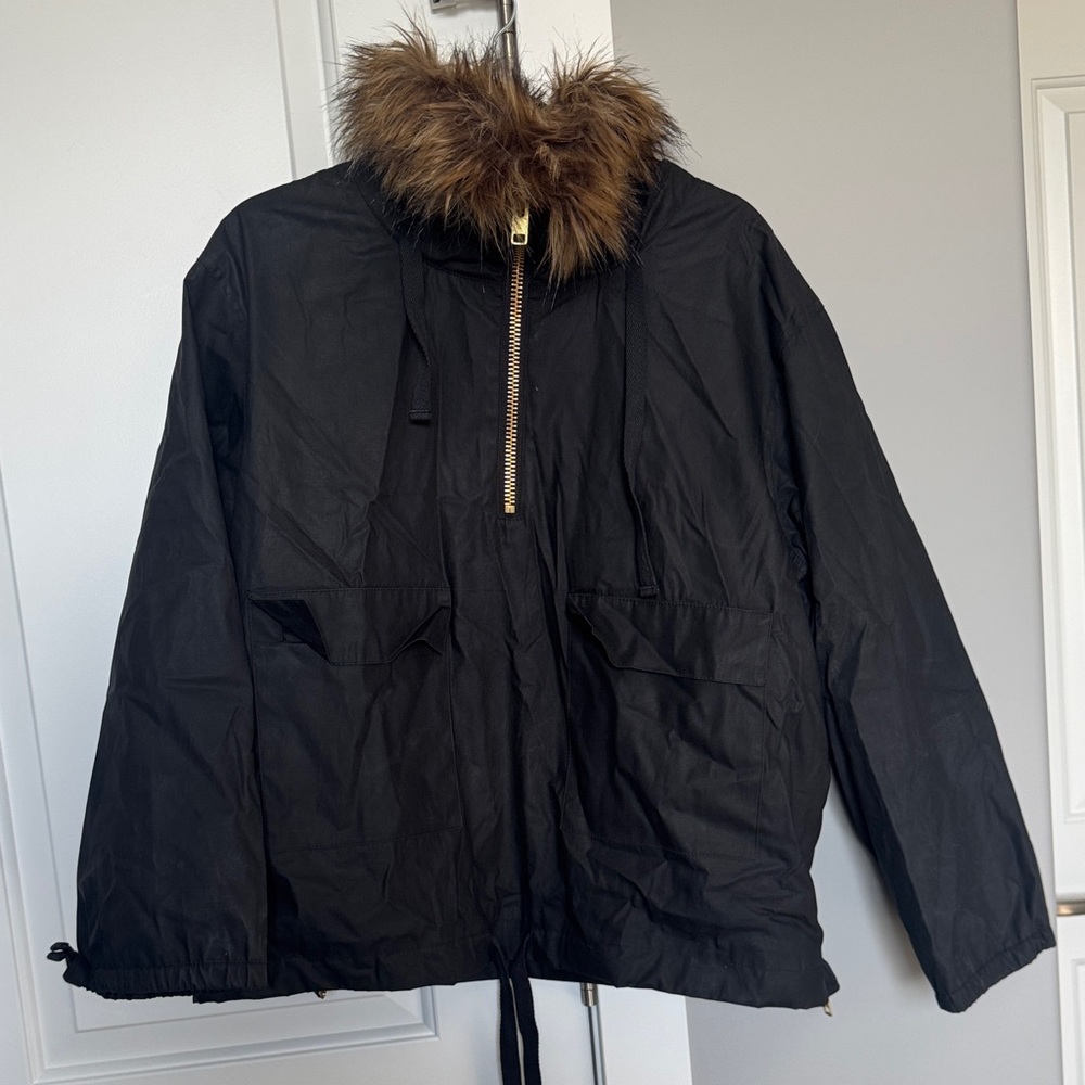 Smythe Black Anorak Jacket with Faux Fur Accents